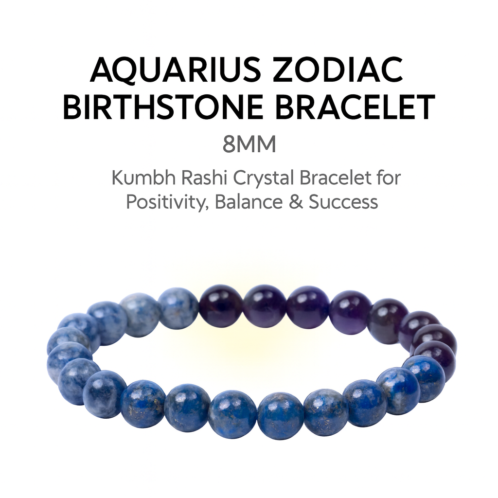 AstroJeet Aquarius Zodiac Birthstone Crystal Bracelet – 8 mm | Kumbh Rashi Crystal Bracelet