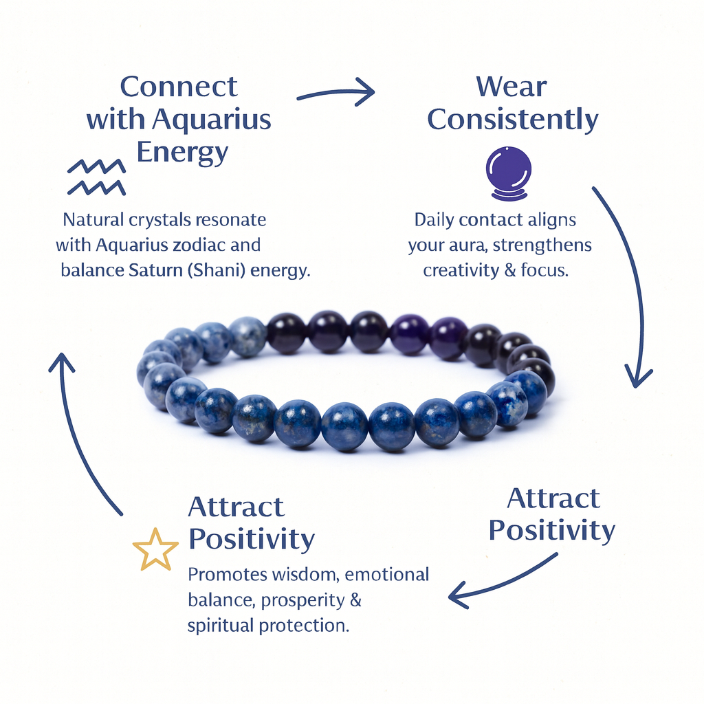 AstroJeet Aquarius Zodiac Birthstone Crystal Bracelet – 8 mm | Kumbh Rashi Crystal Bracelet