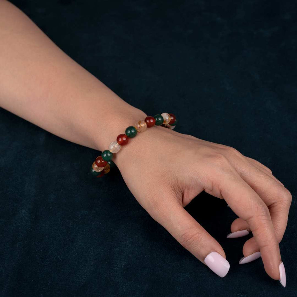 AstroJeet Exam & Career Success Bracelet – Green Jade, Red Carnelian & Citrine Crystals – Focus, Confidence & Luck