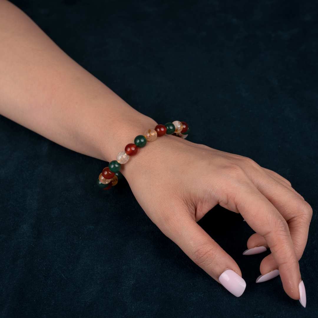 AstroJeet Exam & Career Success Bracelet – Green Jade, Red Carnelian & Citrine Crystals – Focus, Confidence & Luck