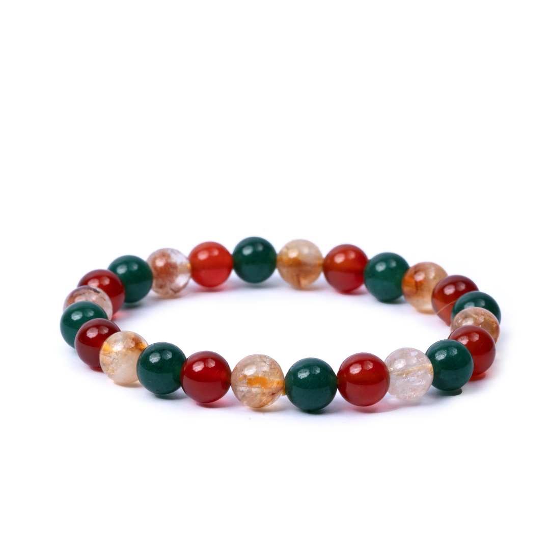 AstroJeet Exam & Career Success Bracelet – Green Jade, Red Carnelian & Citrine Crystals – Focus, Confidence & Luck