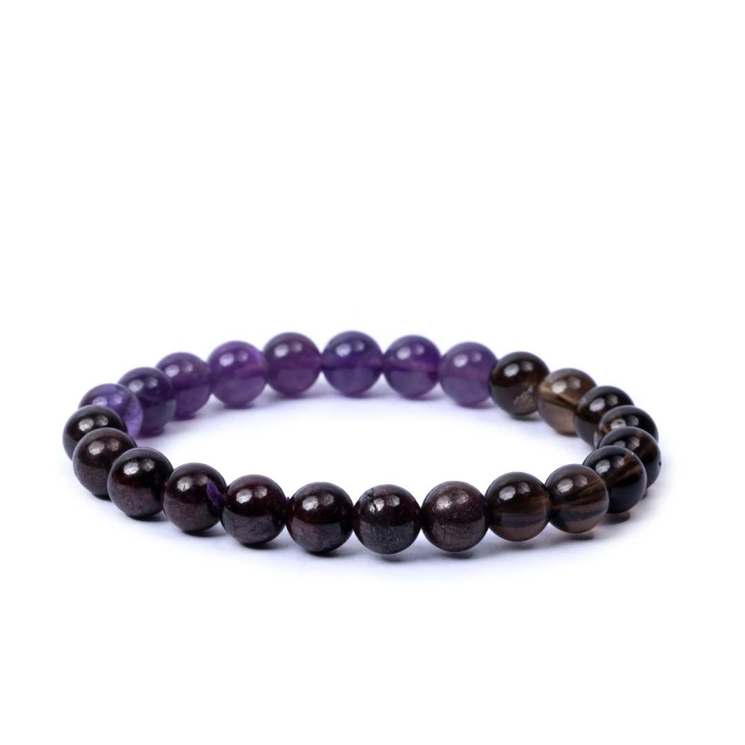 AstroJeet Health Support Bracelet – Amethyst, Garnet & Smoky Quartz – Healing, Balance & Vitality