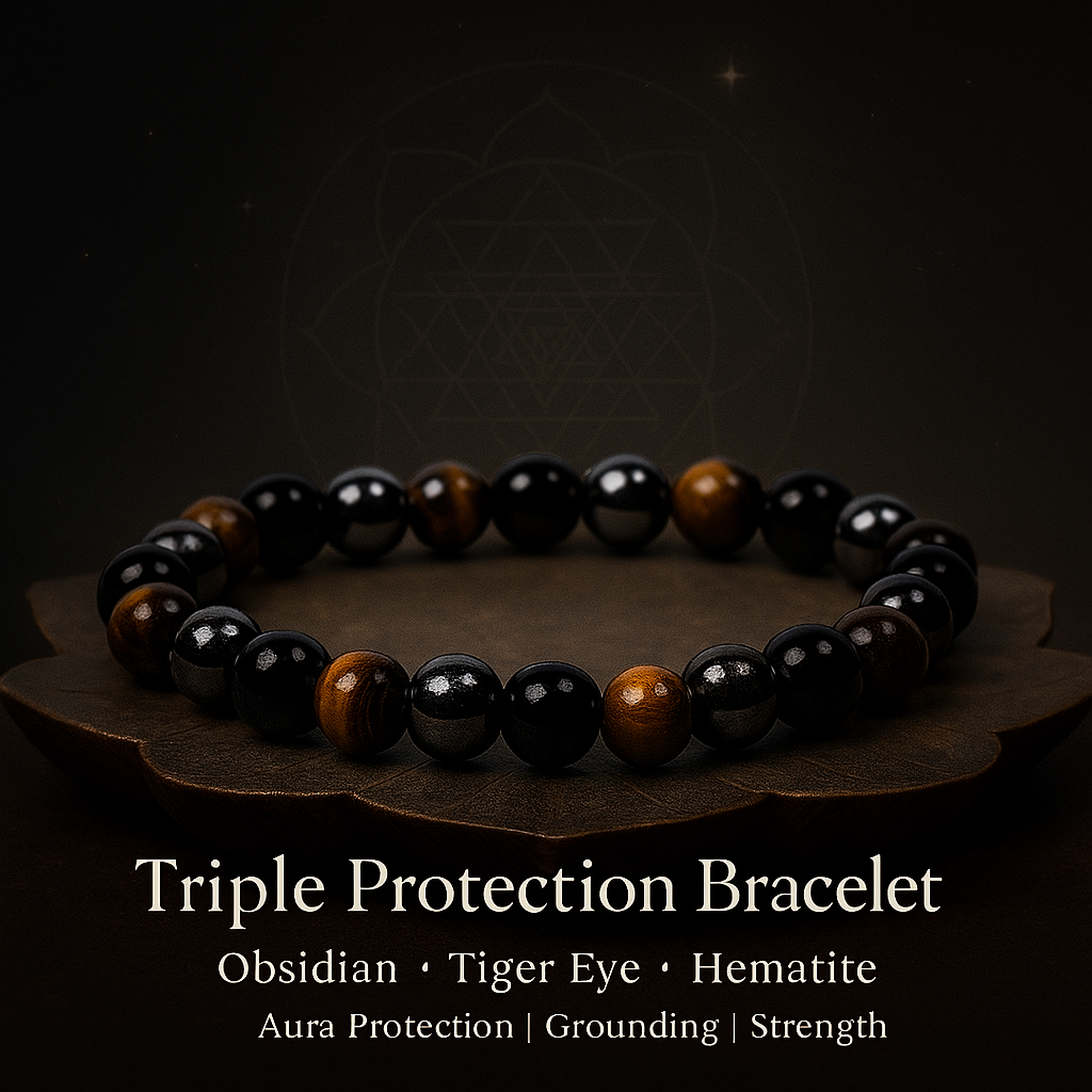 AstroJeet Triple Protection Bracelet – Hematite, Black Obsidian & Tiger Eye